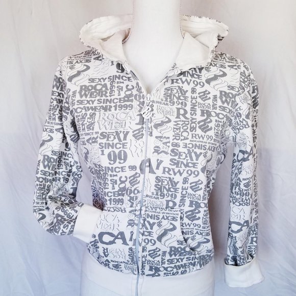 Rocawear White & Grey Printed Zip Up Hoodie - Picture 1 of 8